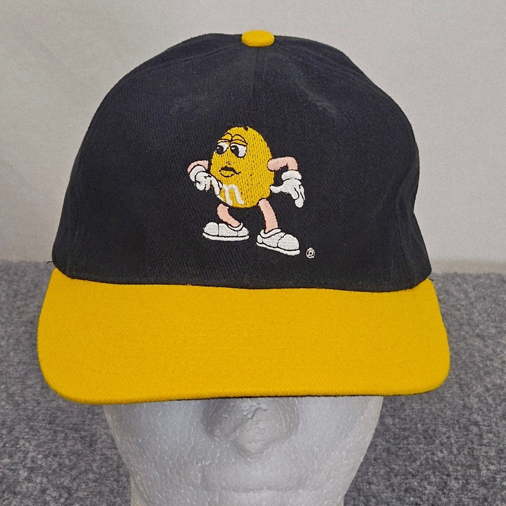 Vintage M&Ms Hat Adult Snapback Black Yellow Embroidered Character Cap Retro 90s